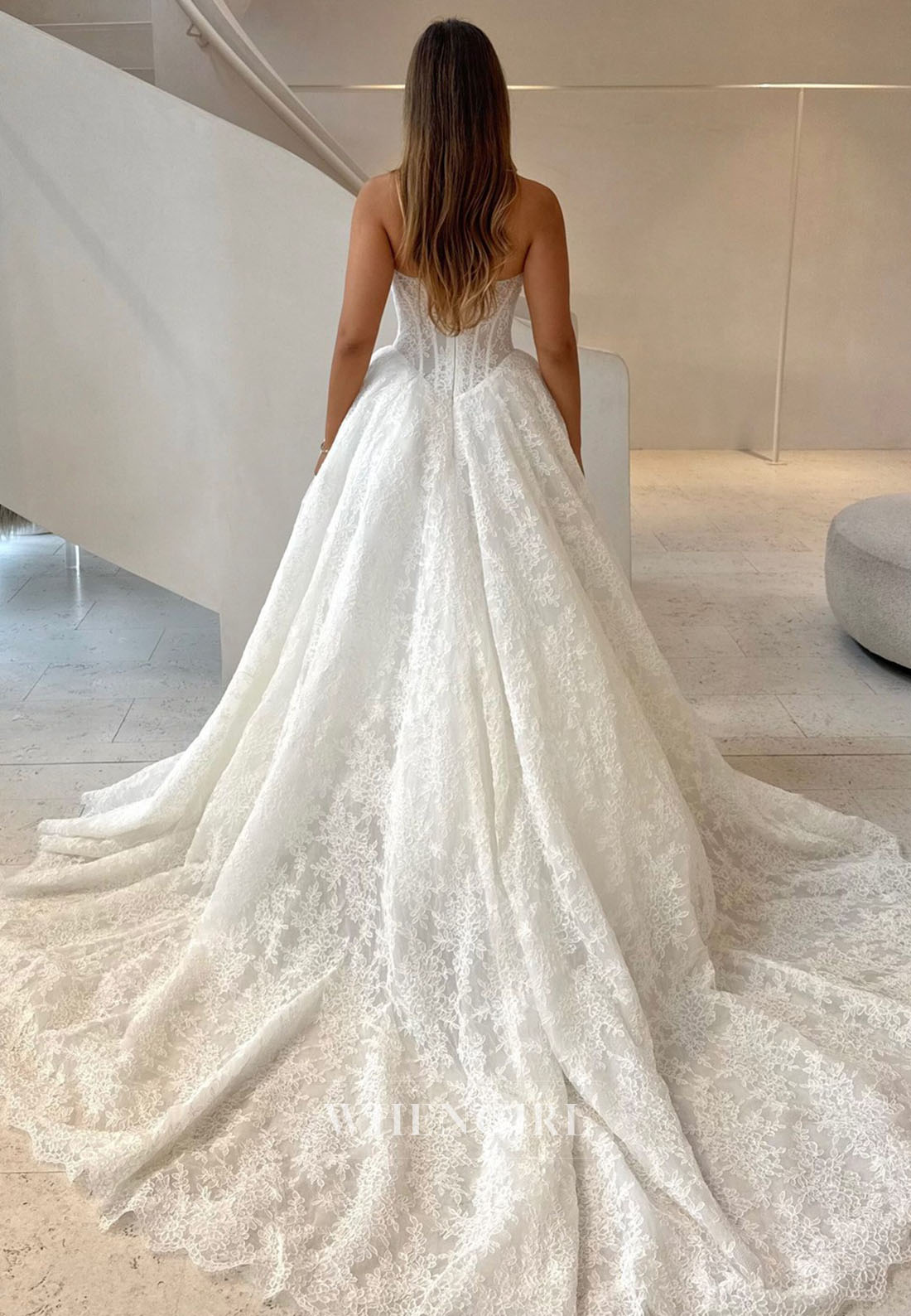 Strapless Lace Corset Ball Gown Wedding Dress