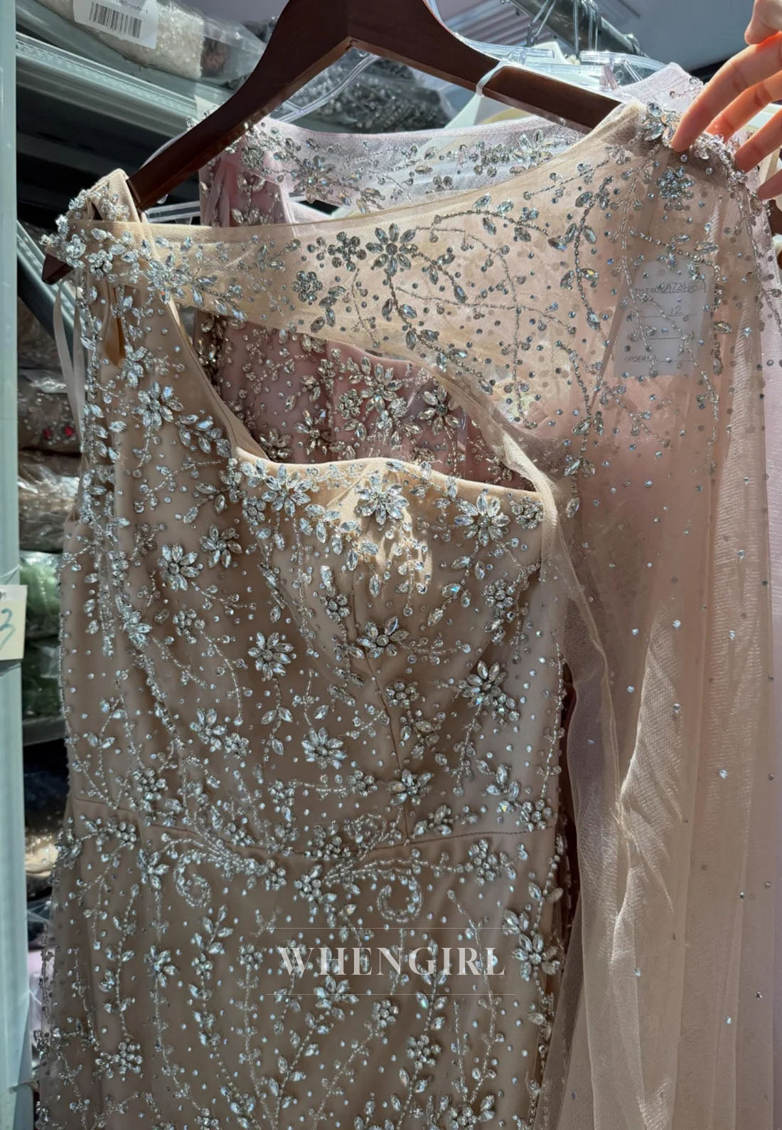 Asymmetrical Beaded Mermaid Evening Gown with Cape