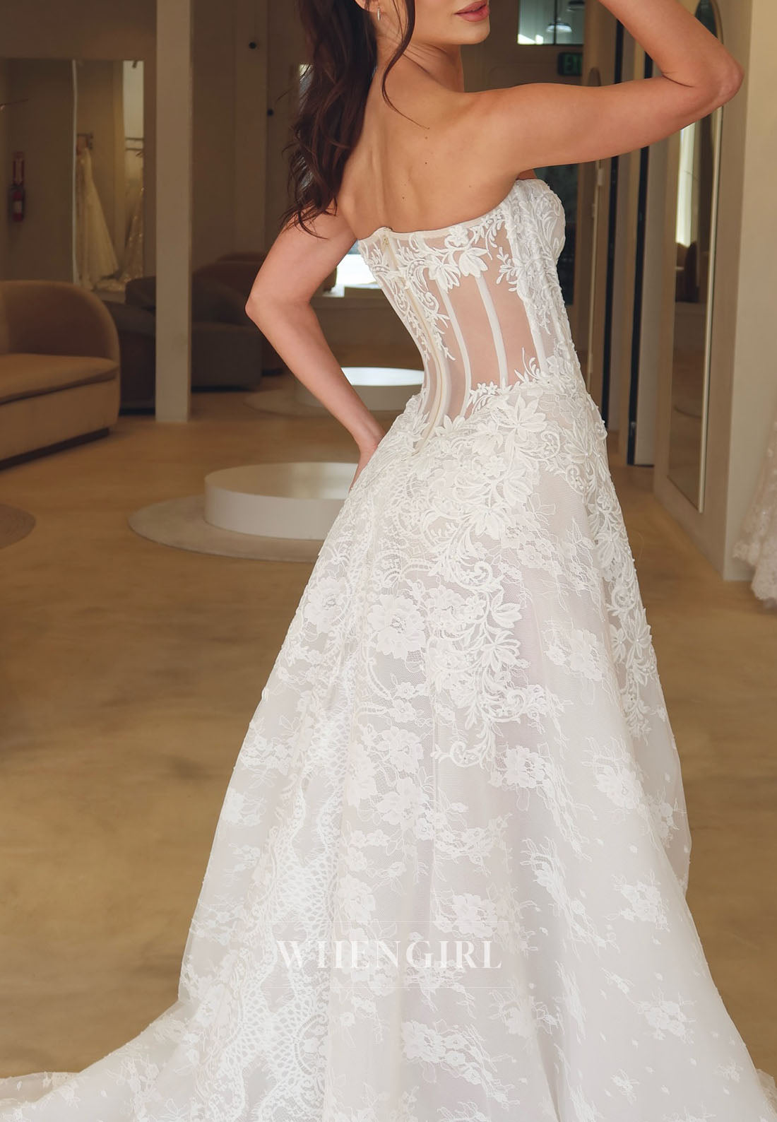 Strapless Lace A-Line Wedding Dress with Corset