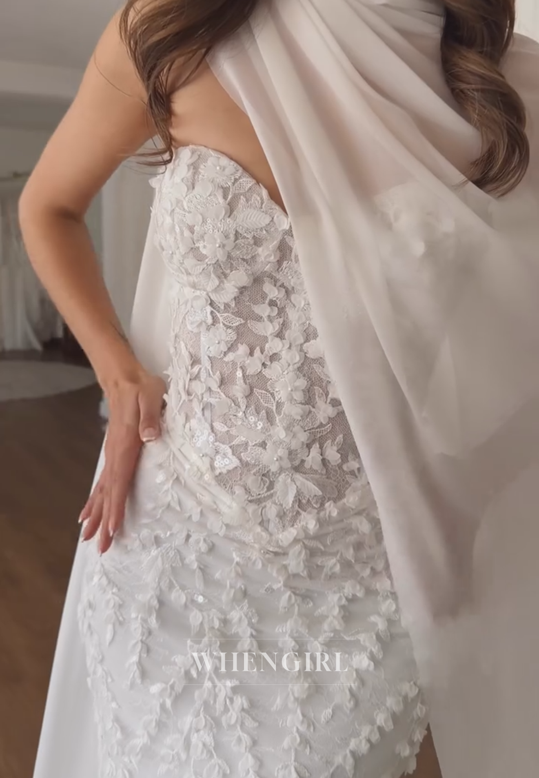 Lace Applique Mermaid Wedding Dress with Cape