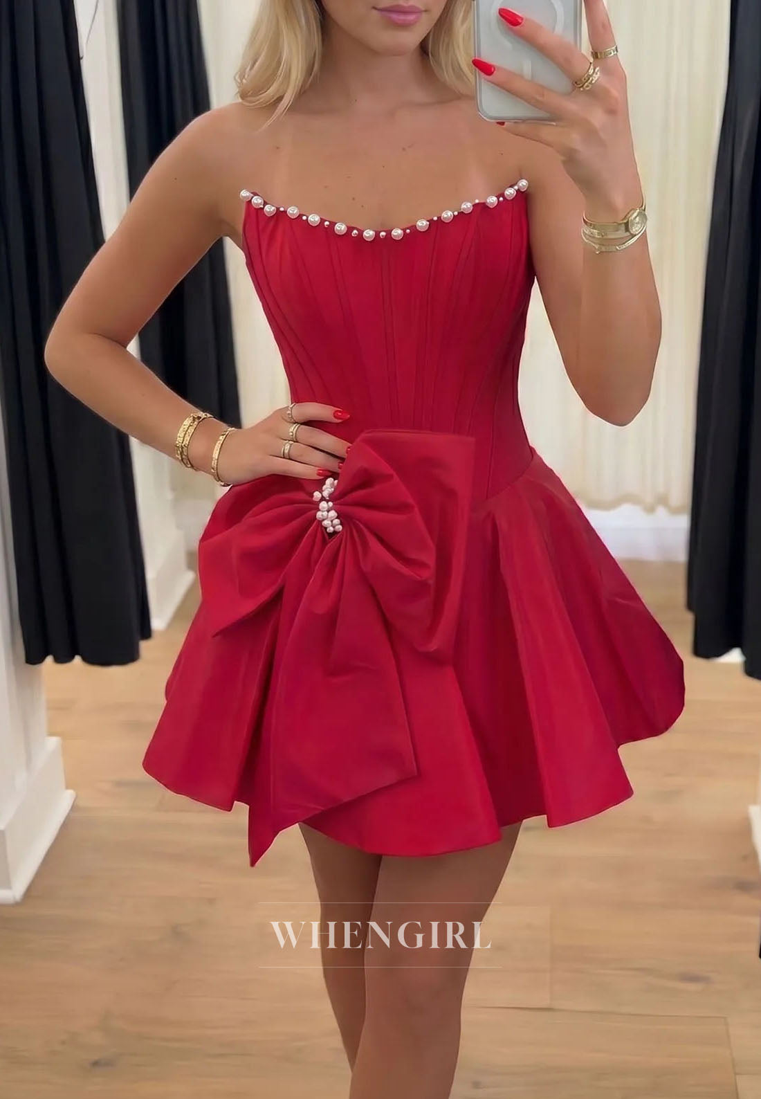 Strapless Corset A-Line Mini Dress with Statement Bow