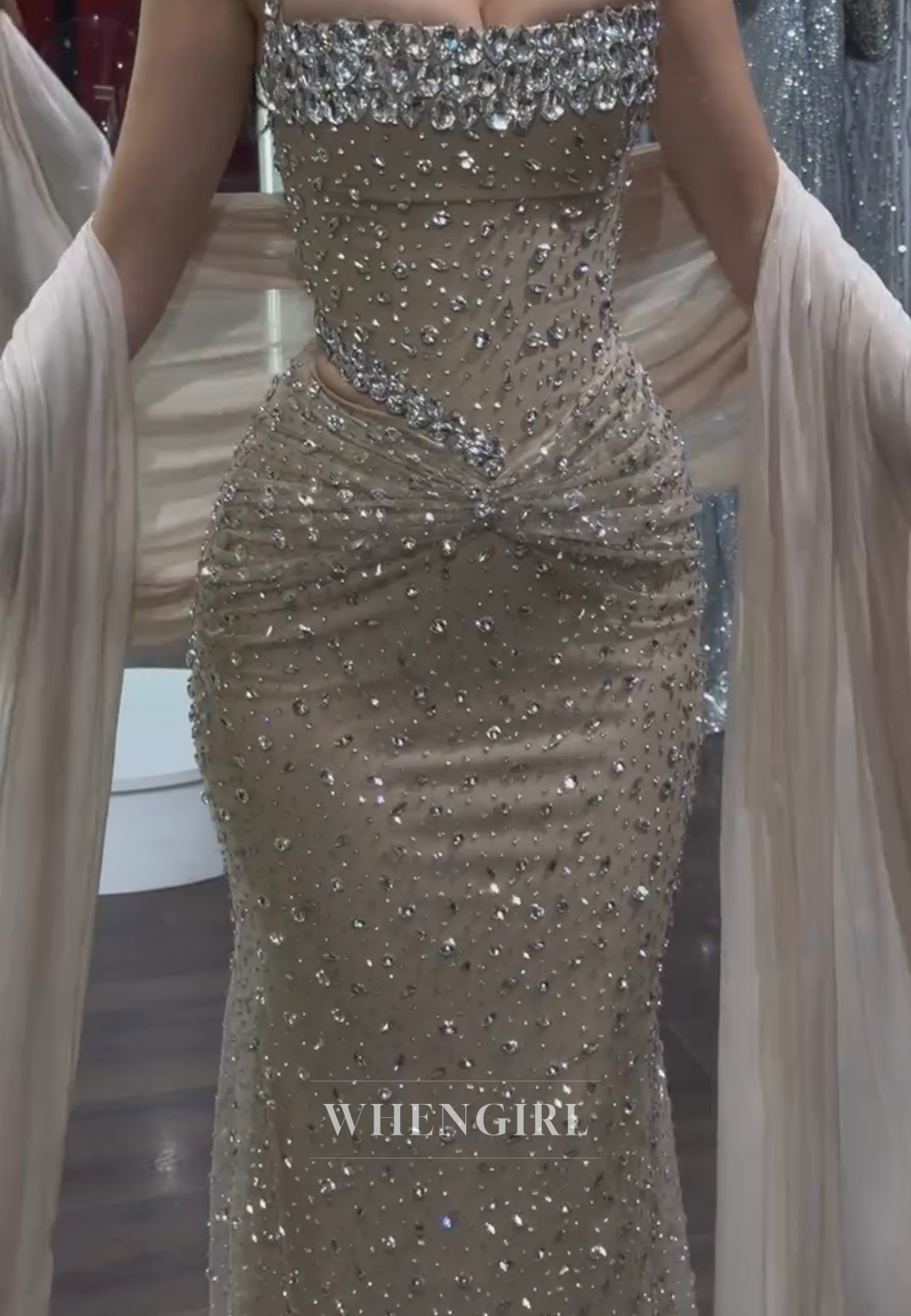 Crystal Embellished Cutout Corset Evening Gown
