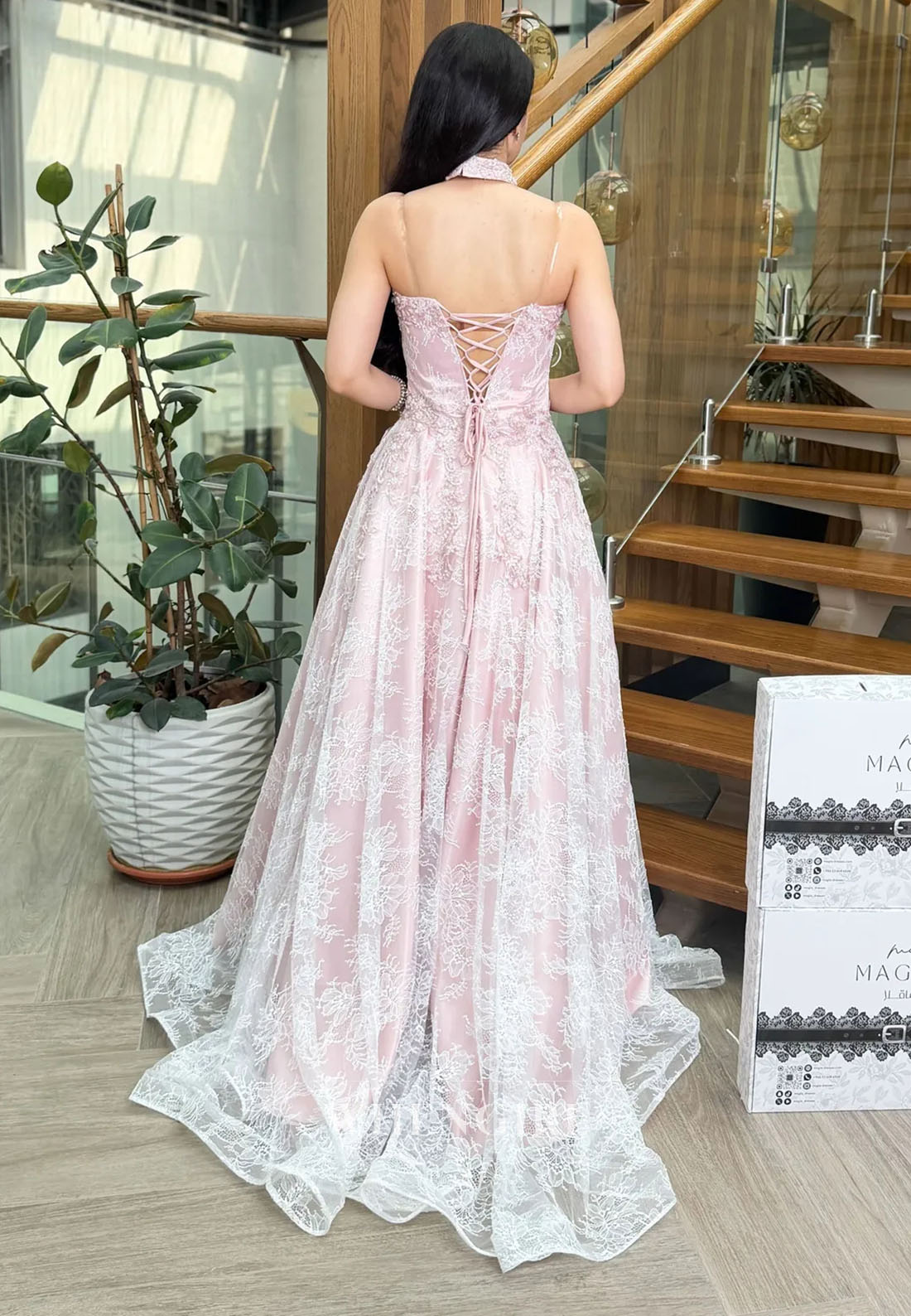Lace A-Line Evening Gown with Choker Neckpiece