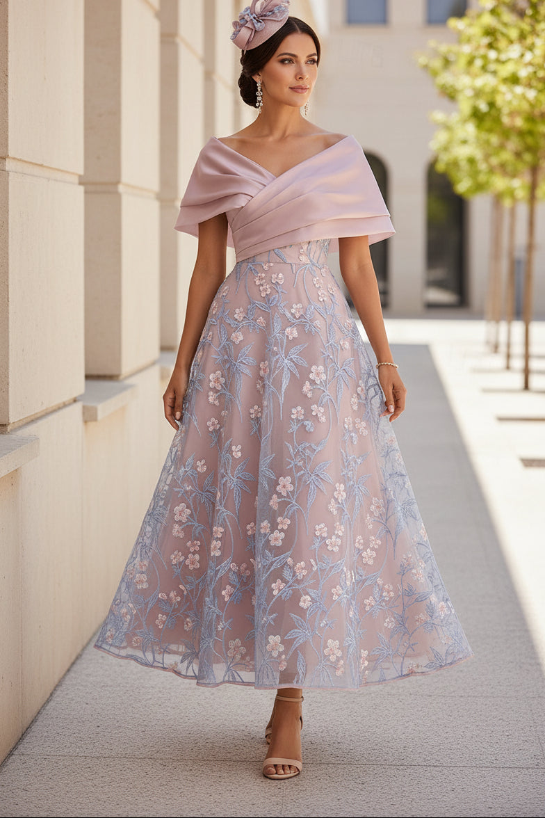 Off-the-Shoulder Embroidered A-Line Dress