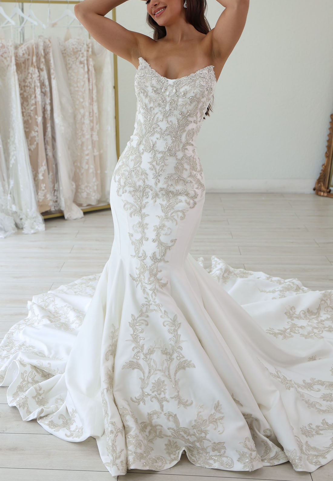 Strapless Beaded Embroidered Mermaid Wedding Dress