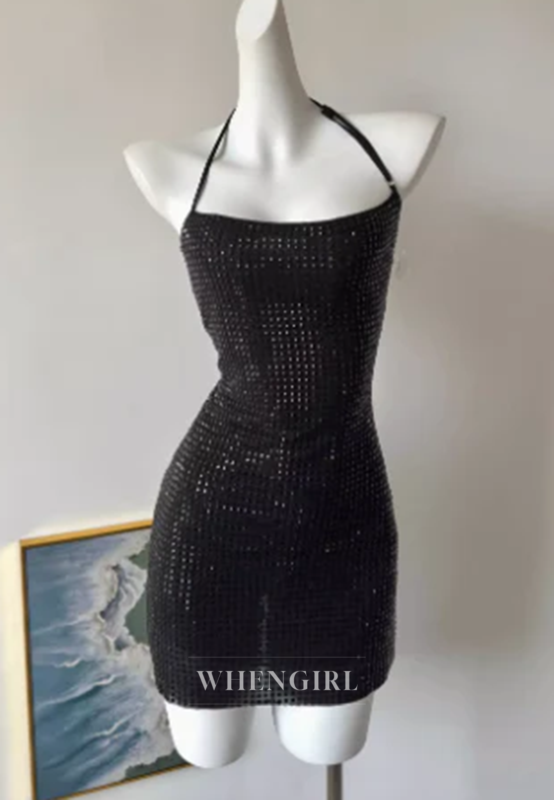Rhinestone Halter Bodycon Mini Dress
