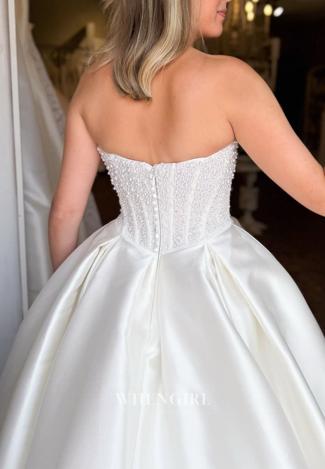Pearl Corset Strapless Ball Gown Wedding Dress