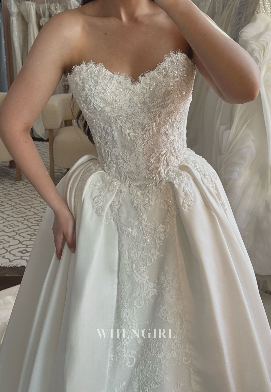 Lace and Satin Ball Gown Wedding Dress