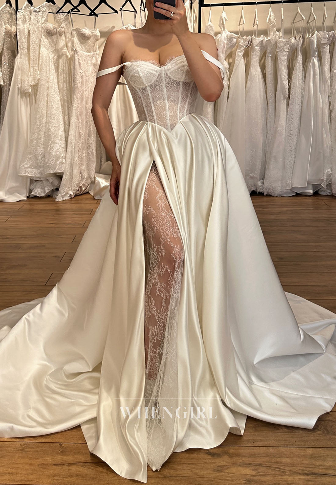 Lace Corset Ball Gown Wedding Dress with Slit