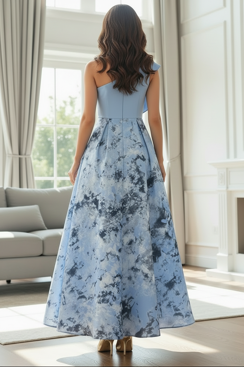 One-Shoulder Ruffled A-Line Evening Dress