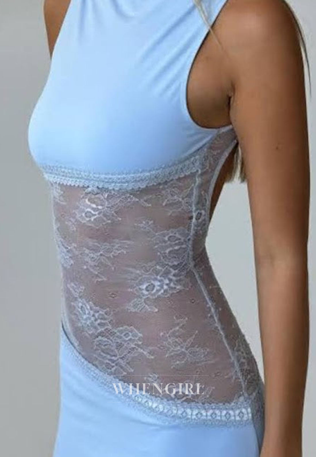 Sleeveless Sheath Maxi Dress with Sheer Lace Waist