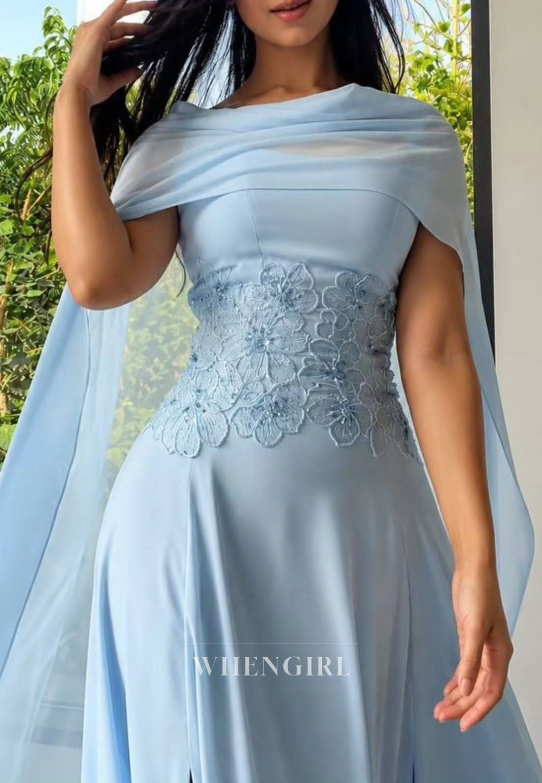 Chiffon A-Line Gown with Sequin Bodice & Cape