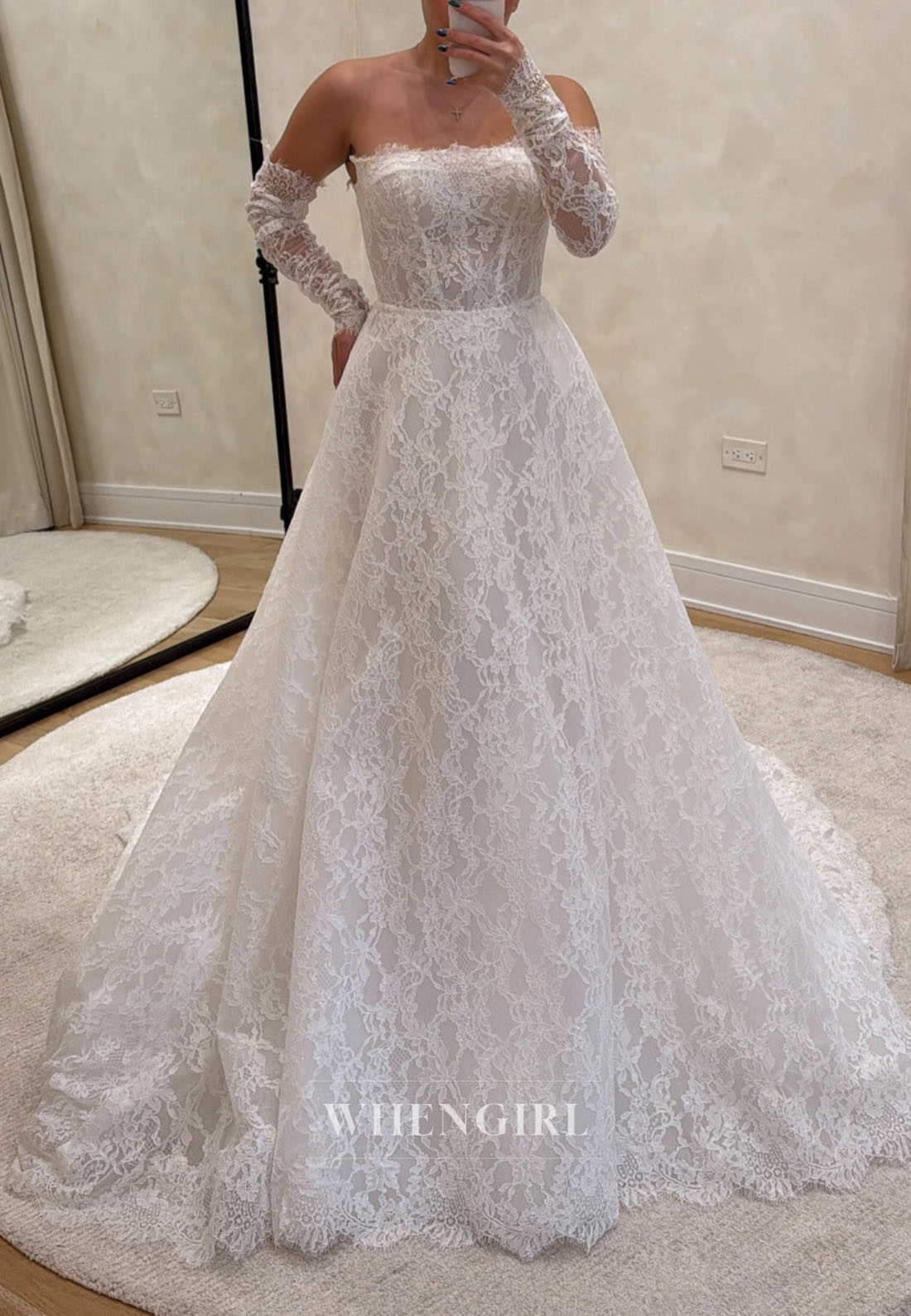 Lace A-Line Wedding Dress with Sleeves