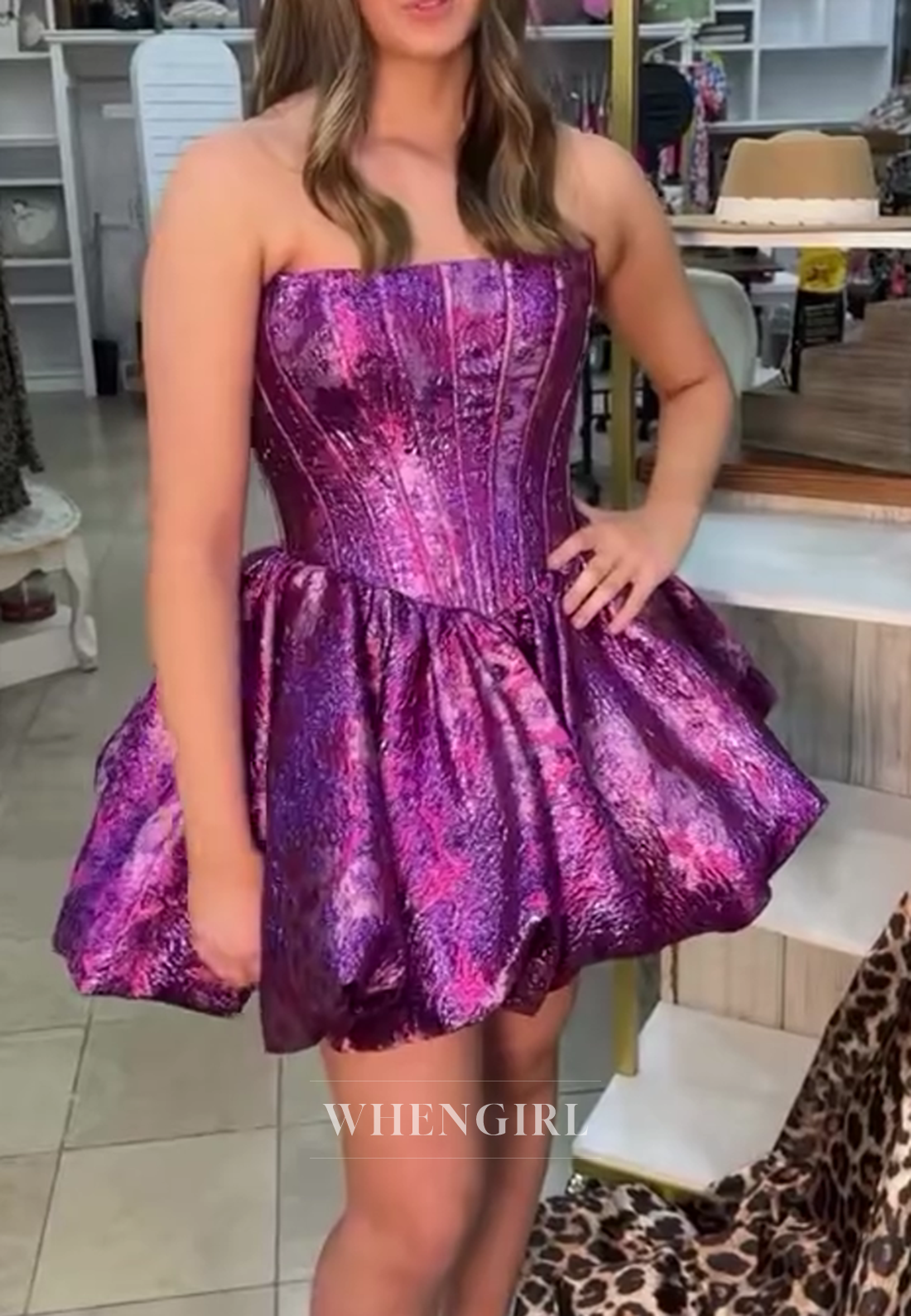 Strapless Corset Metallic Bubble Skirt Mini Dress