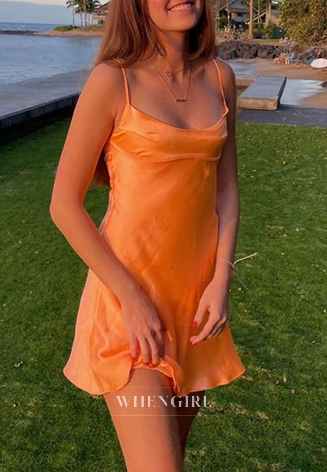 Cowl Neck Satin Slip Dress with Cut-Out Back