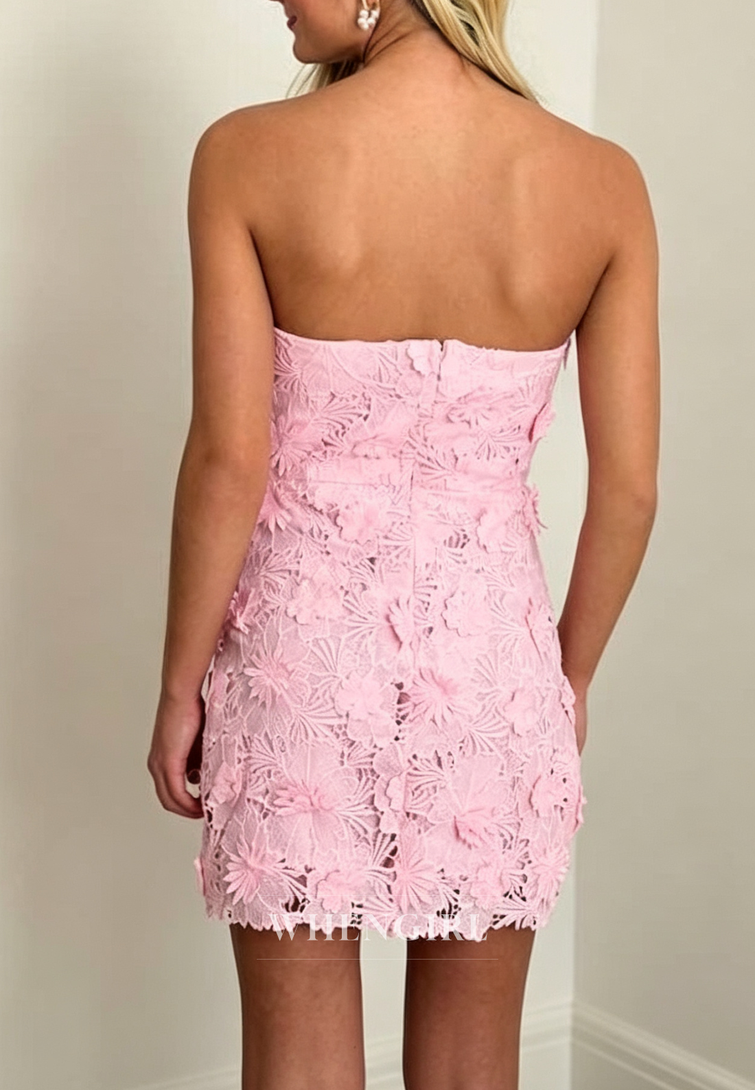 Strapless 3D Floral Lace Bodycon Mini Dress