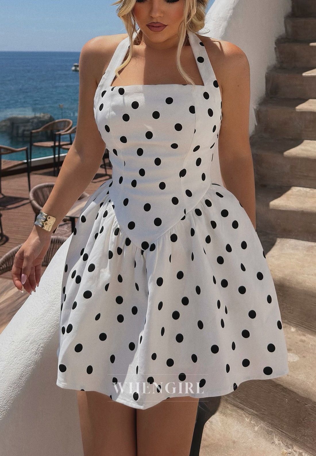 Vintage Polka Dot Halter Mini Dress