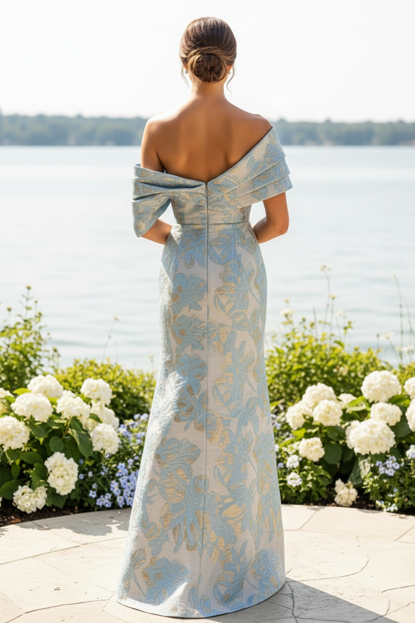 Sculptural One-Shoulder Pleated Floral Maxi Dress