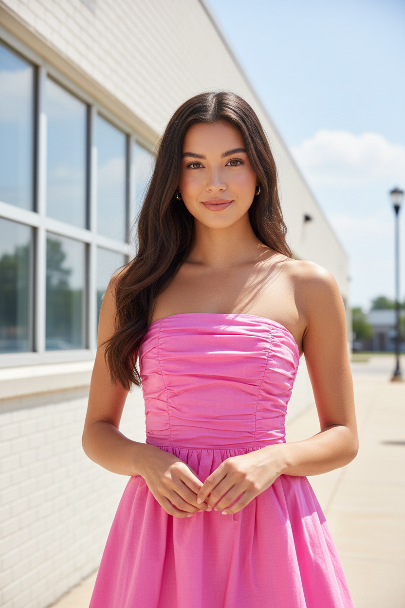 Strapless Ruched A-Line Mini Dress