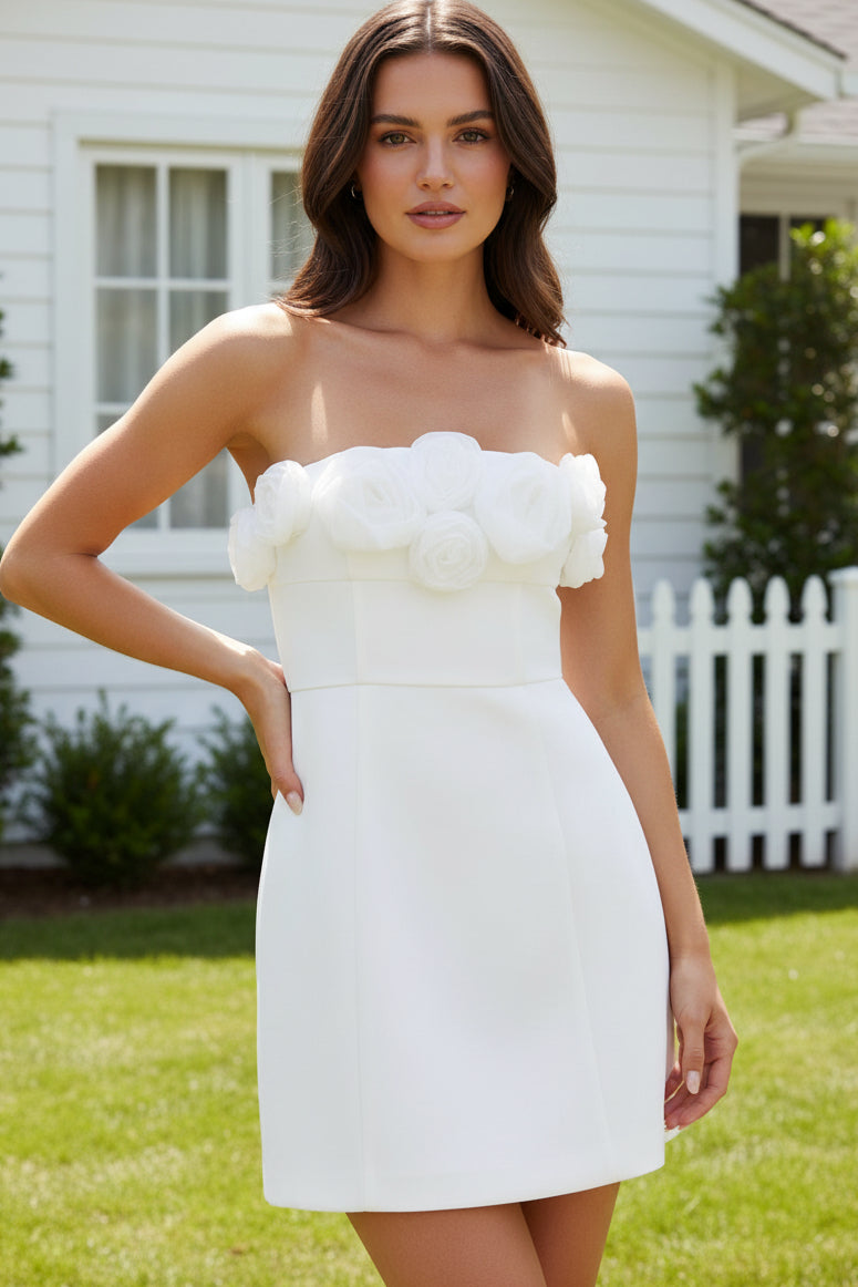 Strapless 3D Flower A-Line Mini Dress