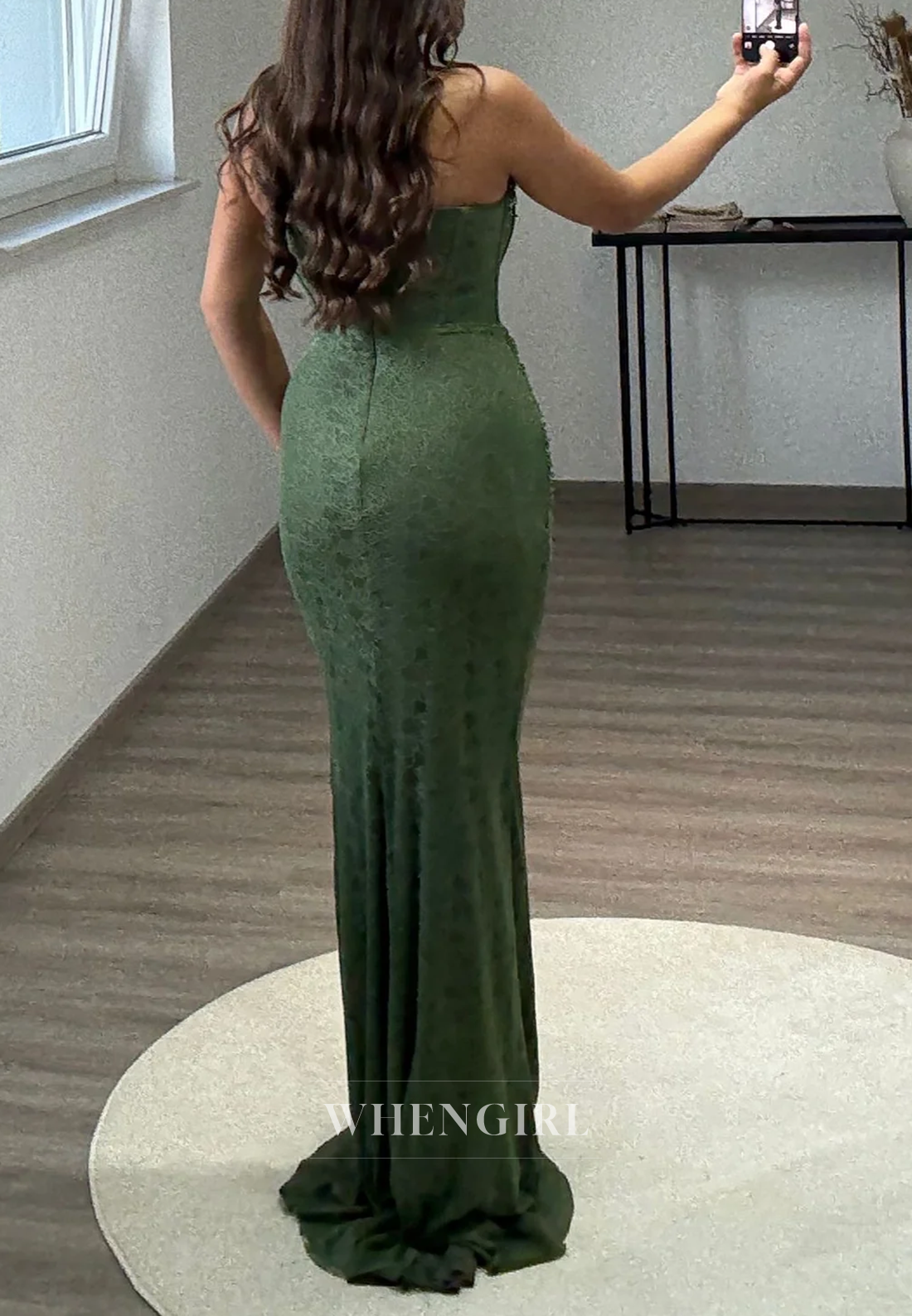 Strapless Beaded Pleated Sheath Long Lace Formal Evening Gown with Gloves