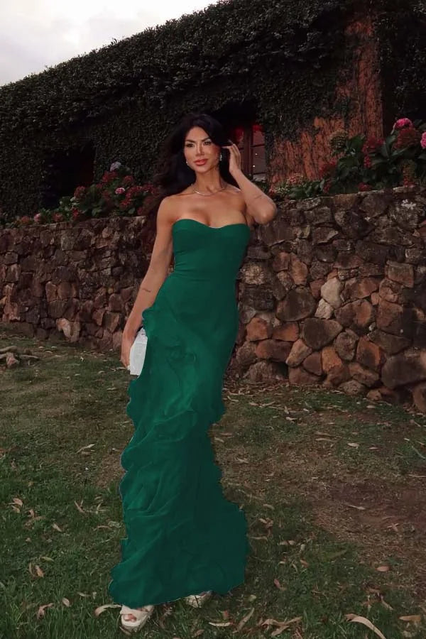 Chiffon Sweetheart Strapless Sleeveless Long Prom Dress With Ruffles