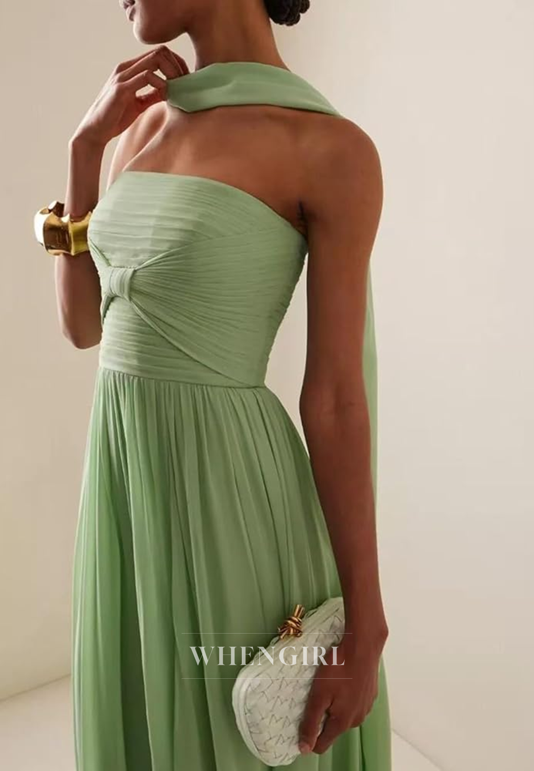Green Tube Top Sleeveless Back Zipper Sheath Formal Dress Party Gown with Scarf