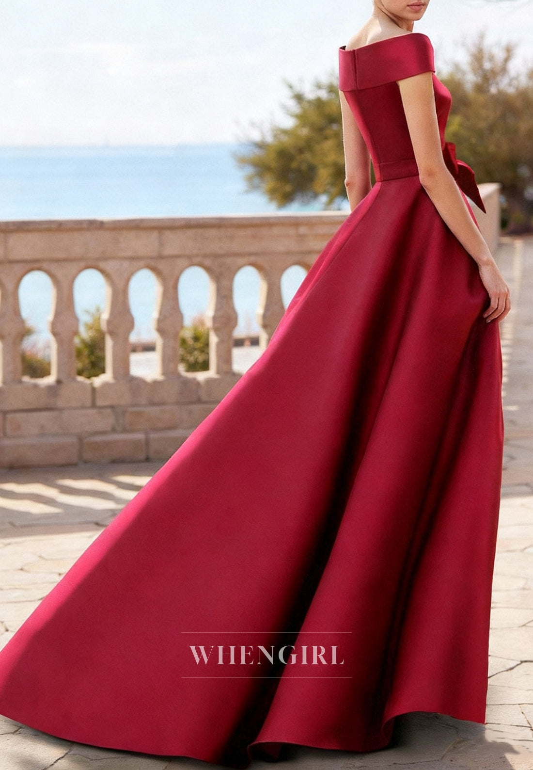 Burgundy V Neck Cap Sleeves Beaded Bowknot Sheath Mother of the Bride Dress with Train