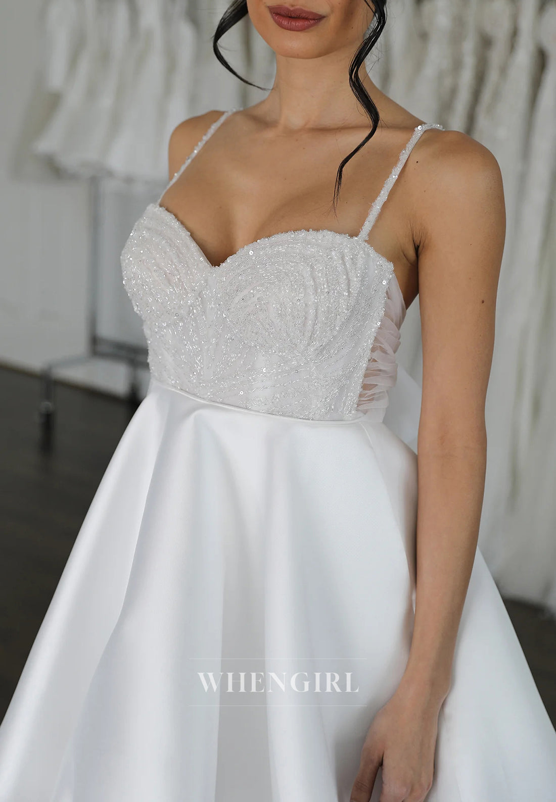 Beaded Sweetheart Straps Sleeveless A-Line Bubble Hem Short Wedding Dress