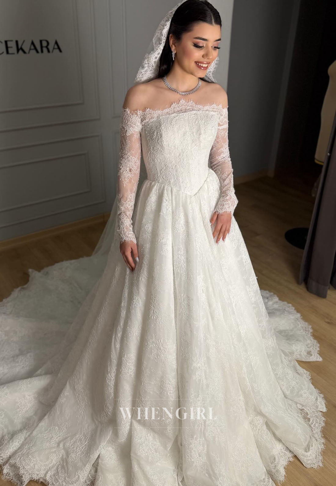 Lace Long Sleeves Off Shoulder A-Line Wedding Dress