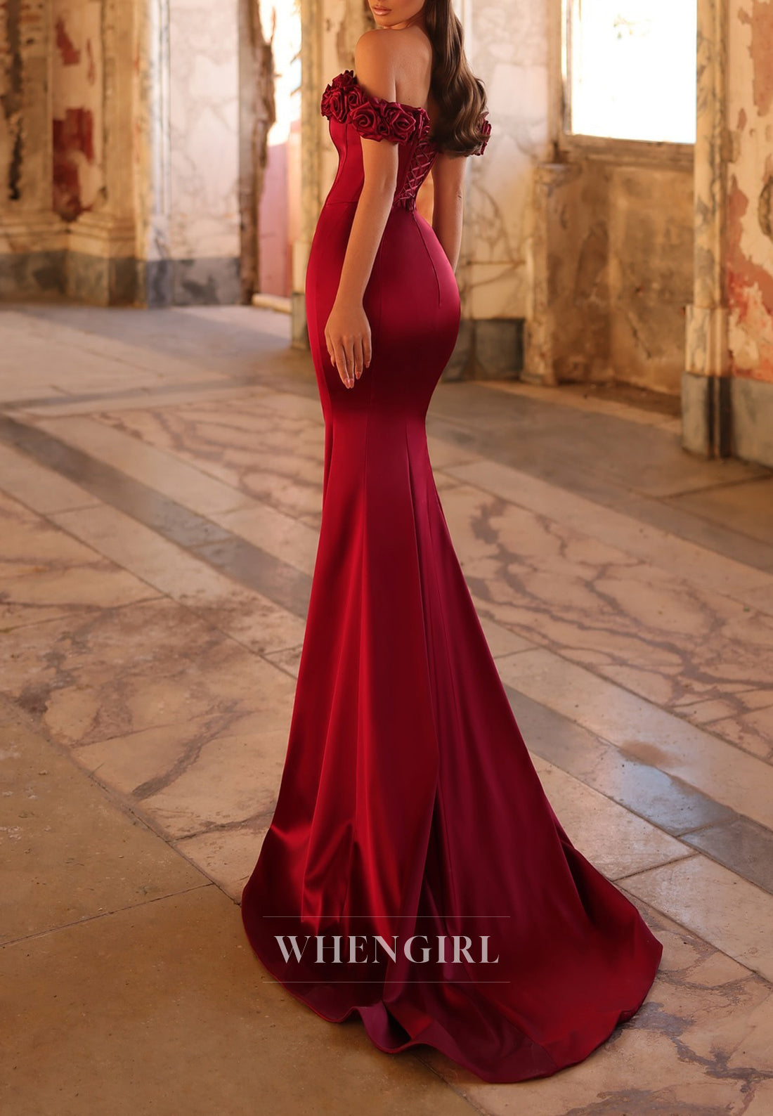 Burgundy Sweep Train 3D Flowers Sweetheart Mermaid Evening Formal Dress