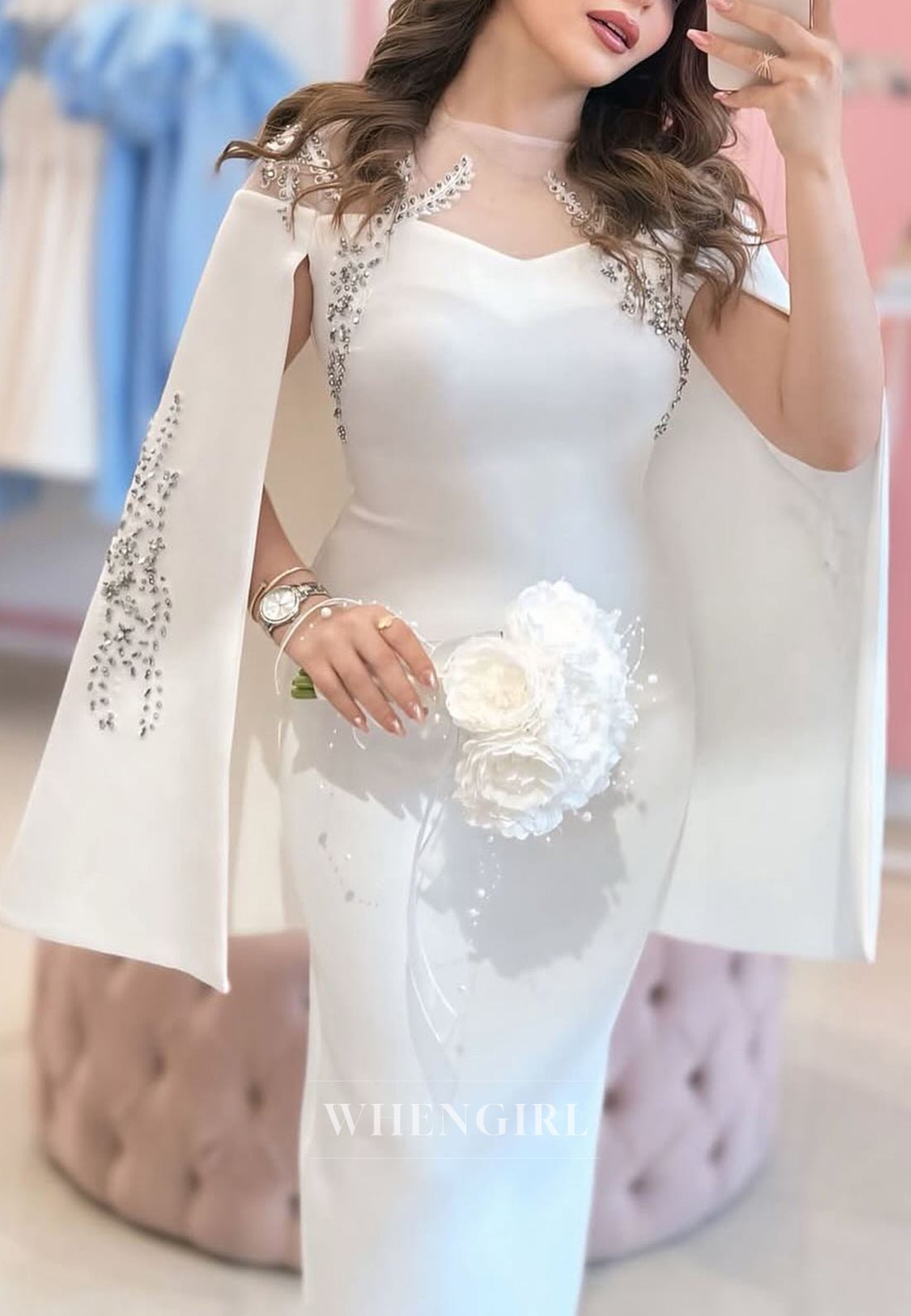 Sheath Illusion Neck Beaded Floor Length Wedding Dress
