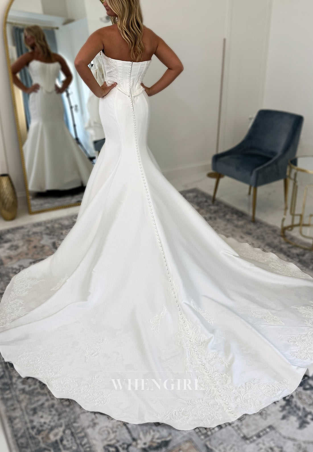 Strapless Mermaid Satin Beaded Corset Court Train Sleeveless Wedding Dress