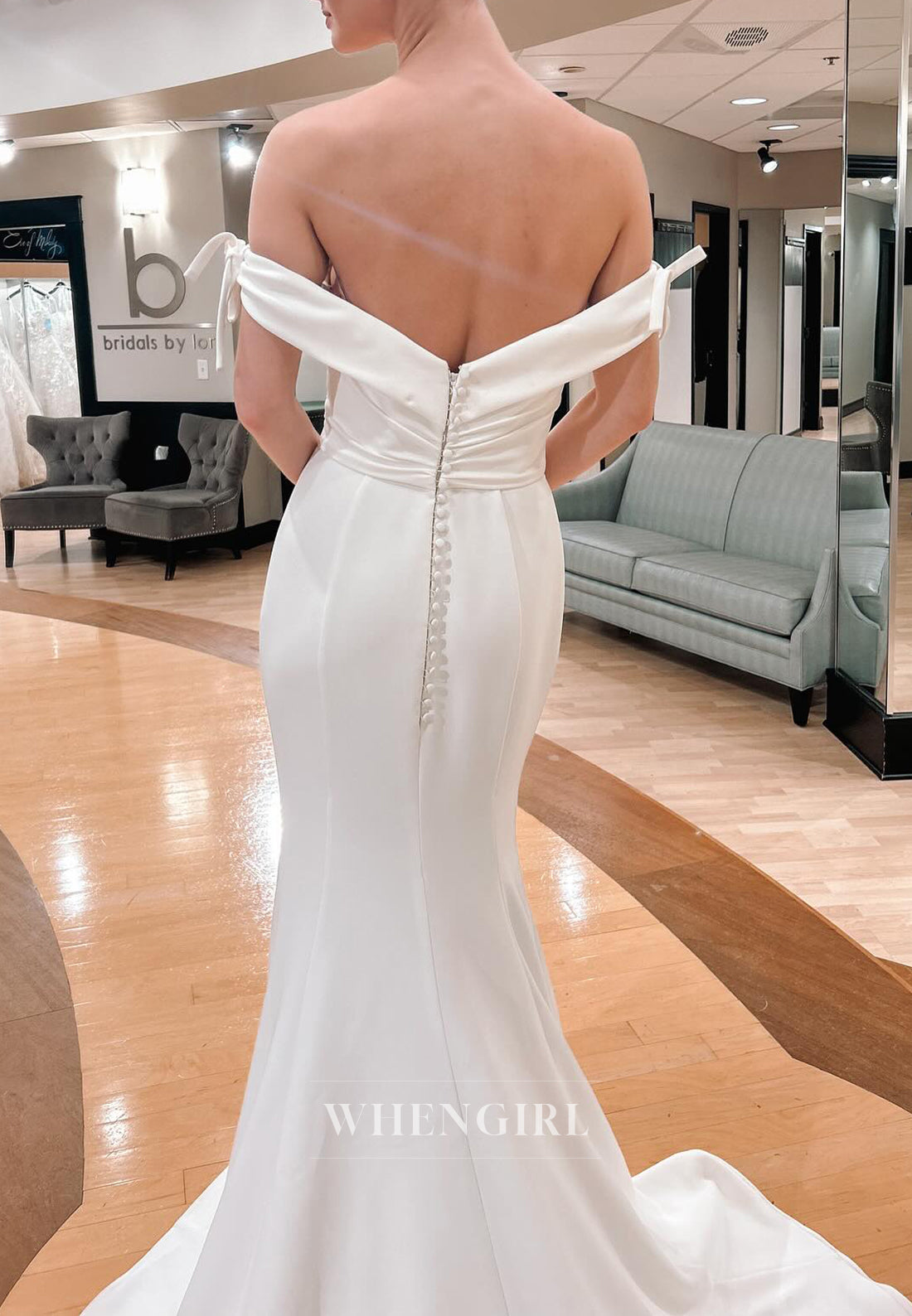 Mermaid Off Shoulder Sleeveless Simple Wedding Dress with Sweep Train