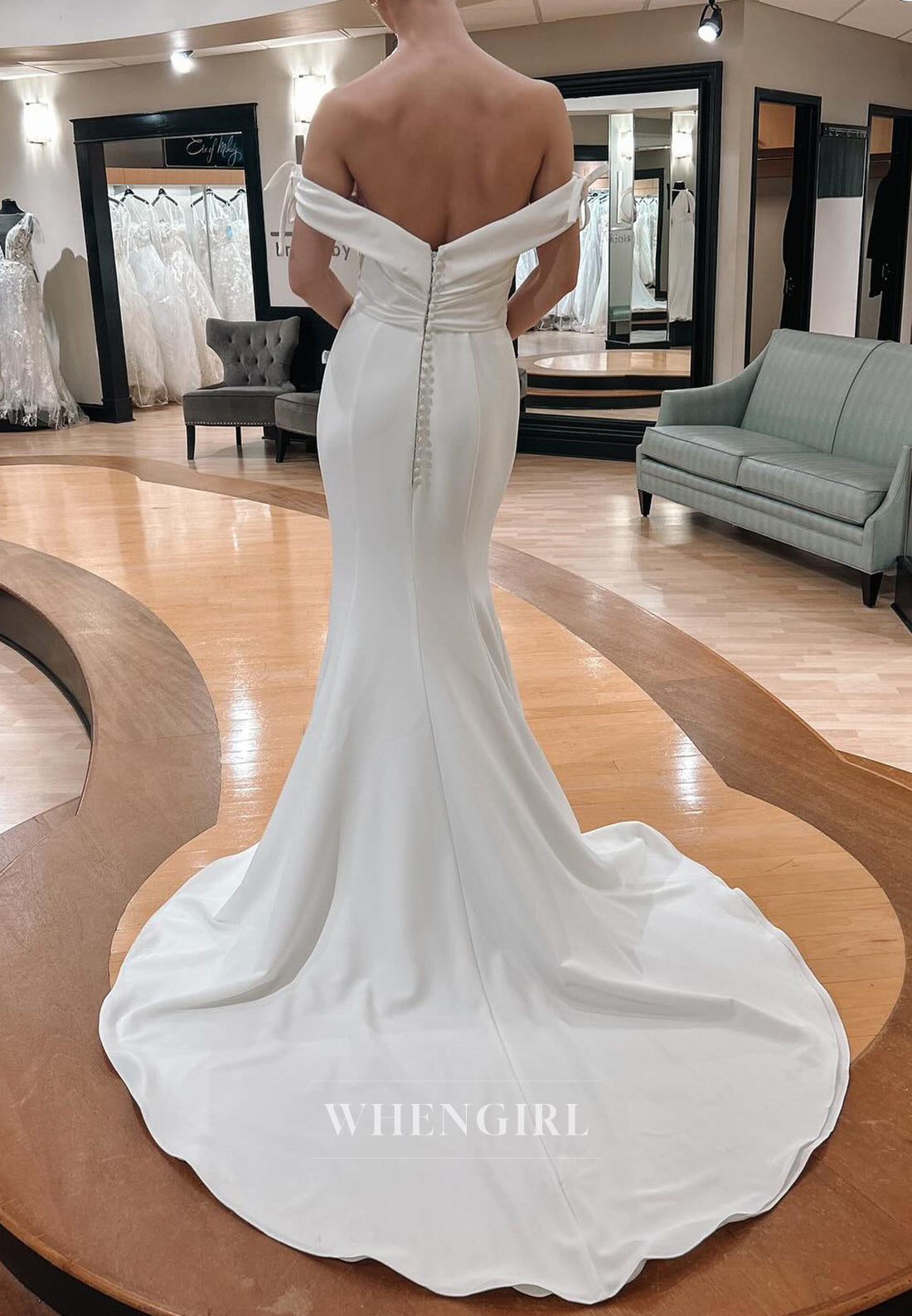 Mermaid Off Shoulder Sleeveless Simple Wedding Dress with Sweep Train
