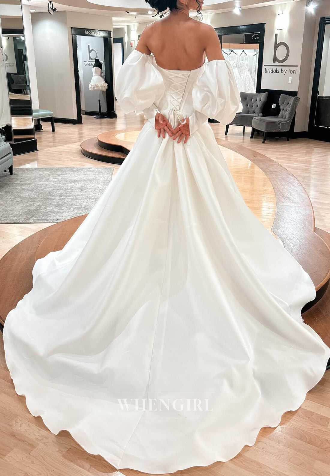 Mermaid Strapless Lace Up Lantern Sleeves Pleated Court Train Wedding Dress