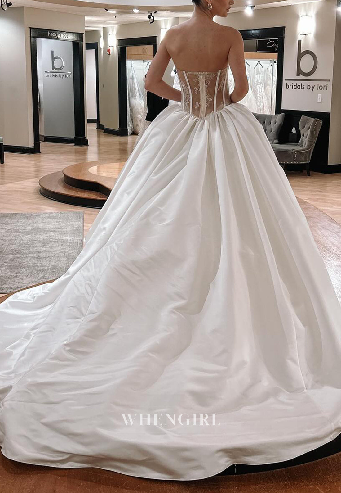 Strapless Lace Top Sleeveless Back Zipper Ball Gown Court Train Wedding Dress