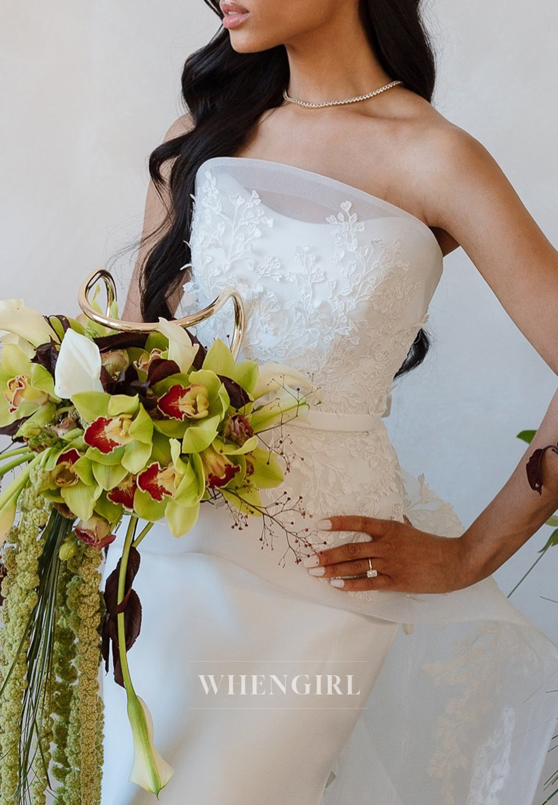 Sheath Tube Top Sleeveless Appliqued Lace Sweep Train Wedding Dress