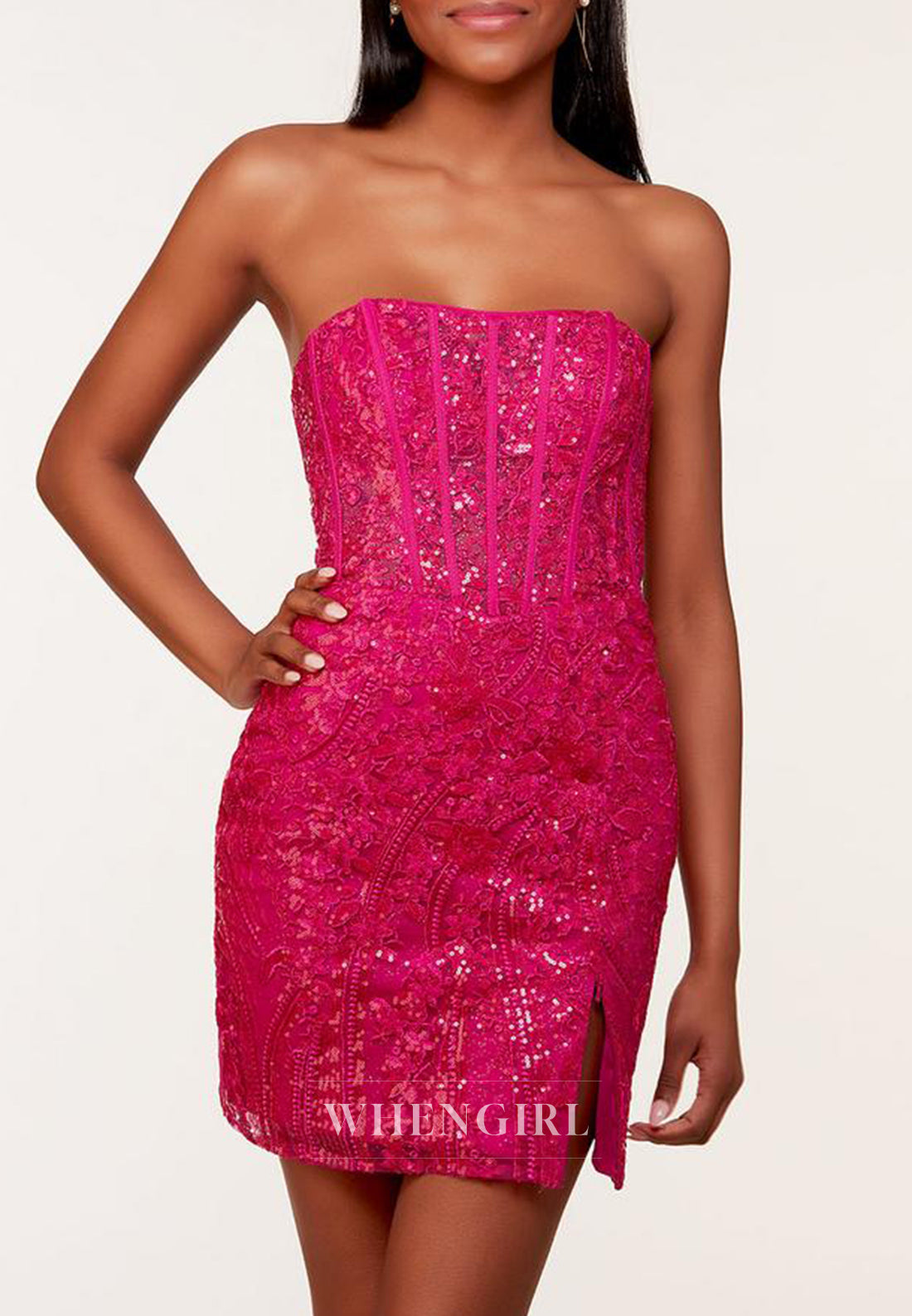Tube Top Side Slit Strapless Sequins Beading Corset Homecoming Dress