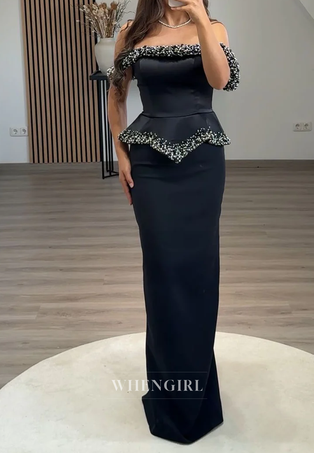 Sheath Floor Length Beaded Off Shoudler Sleeveless Evening Formal Gown