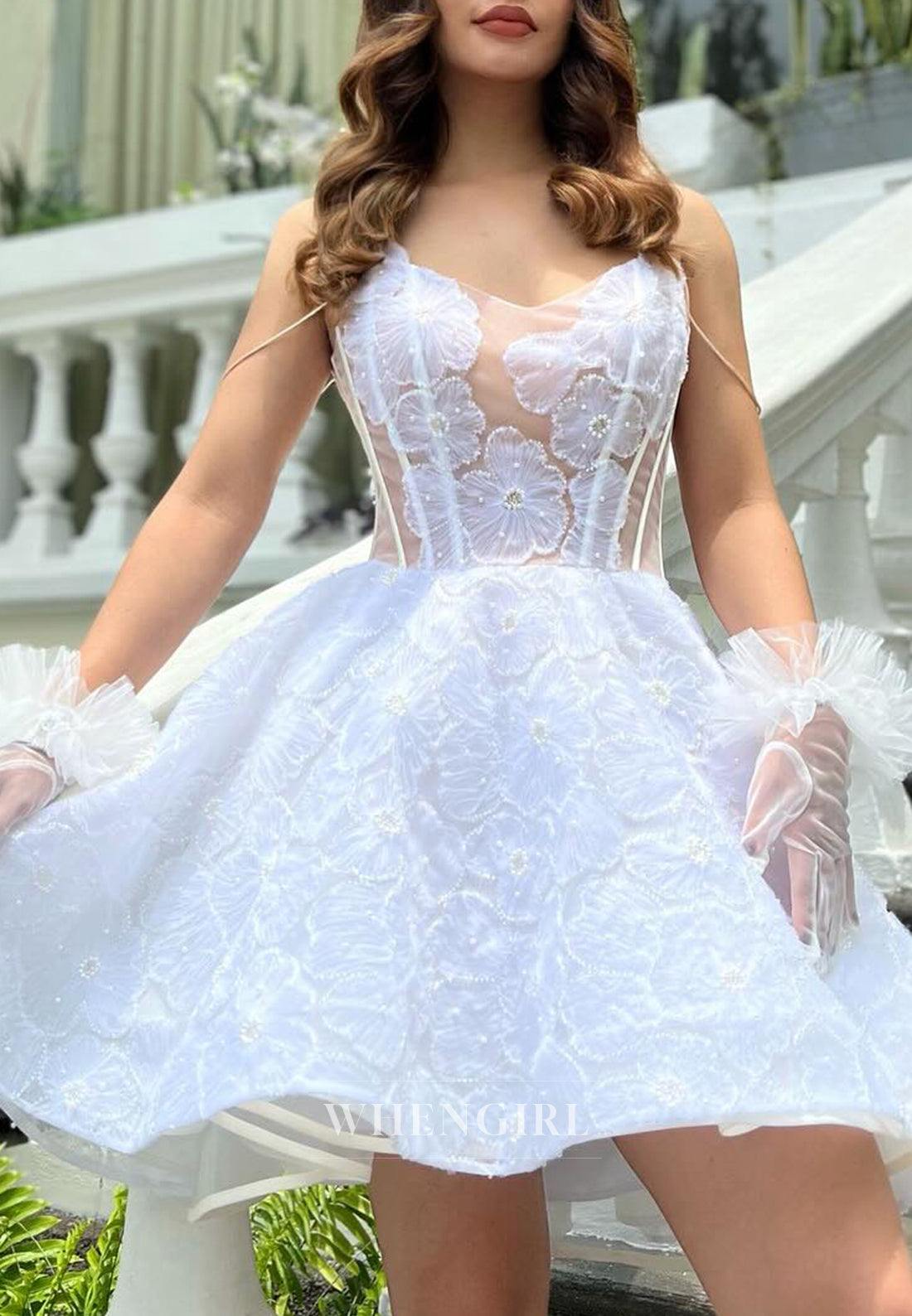 White Off Shoulder A-Line Sleeveless Floral Short Homecoming Dress
