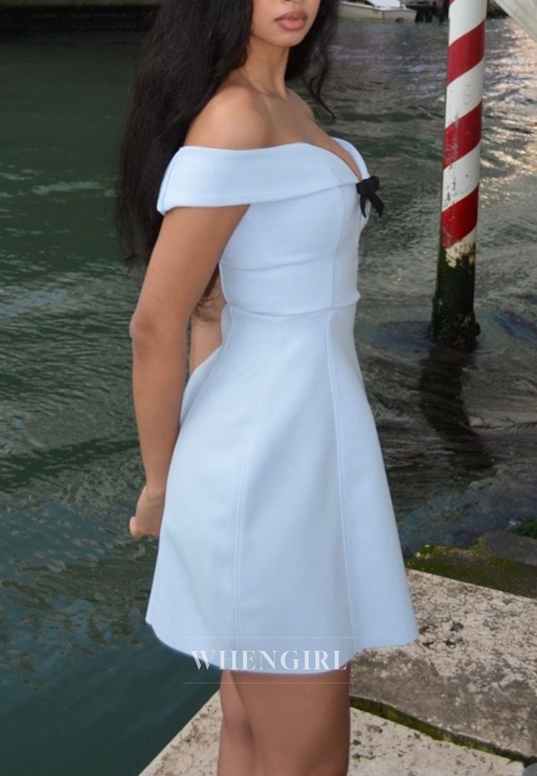 White Sheath Off Shoulder V Neck Sleeveless Homecoming Dress