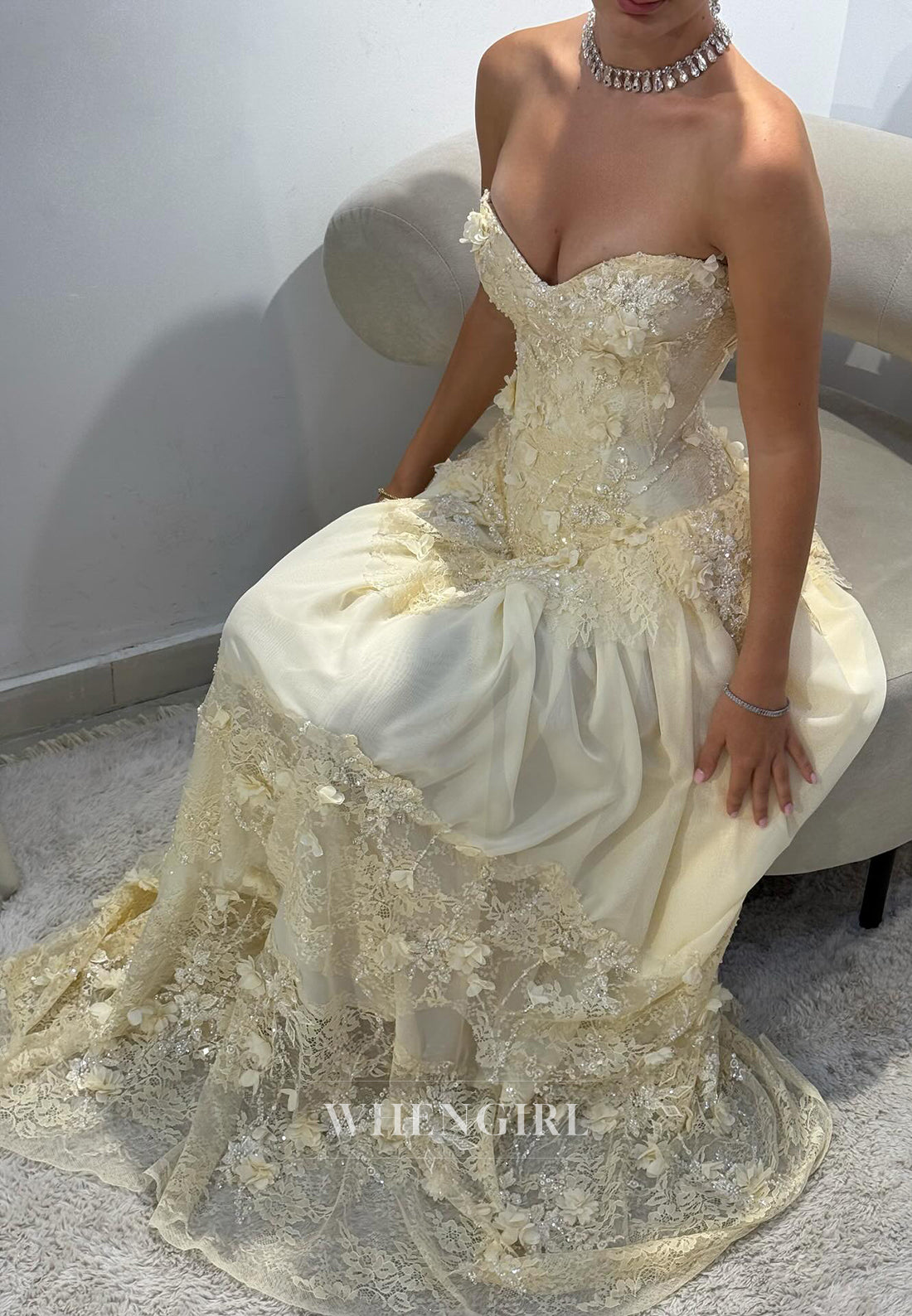 A-Line Yellow Sleeveless Sweetheart Appliqued Lace Up Formal Evening Dress