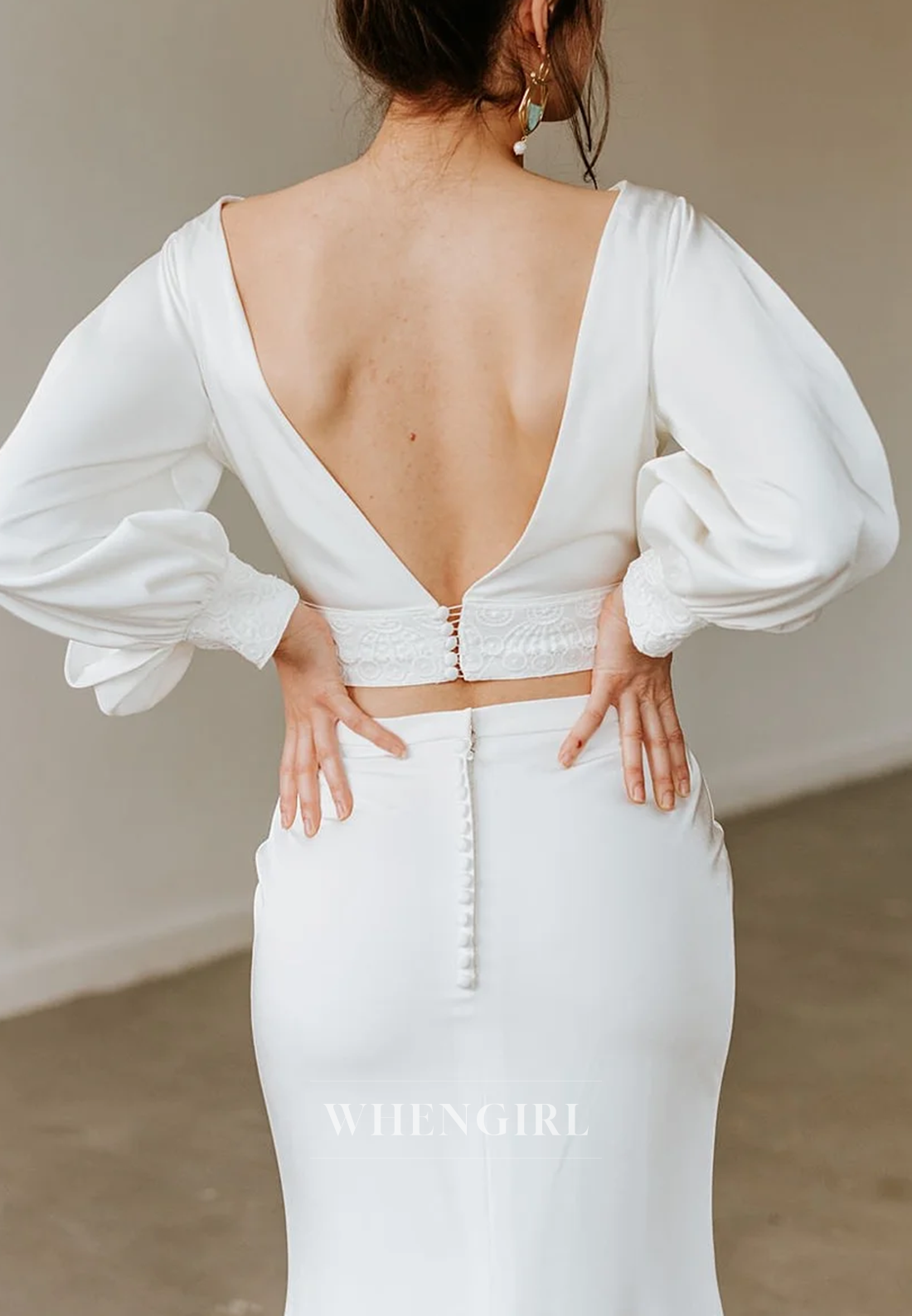 Sheath Simple Bateau Neck Cut Out Long Sleeves Two Pieces V Back with Sweep Train