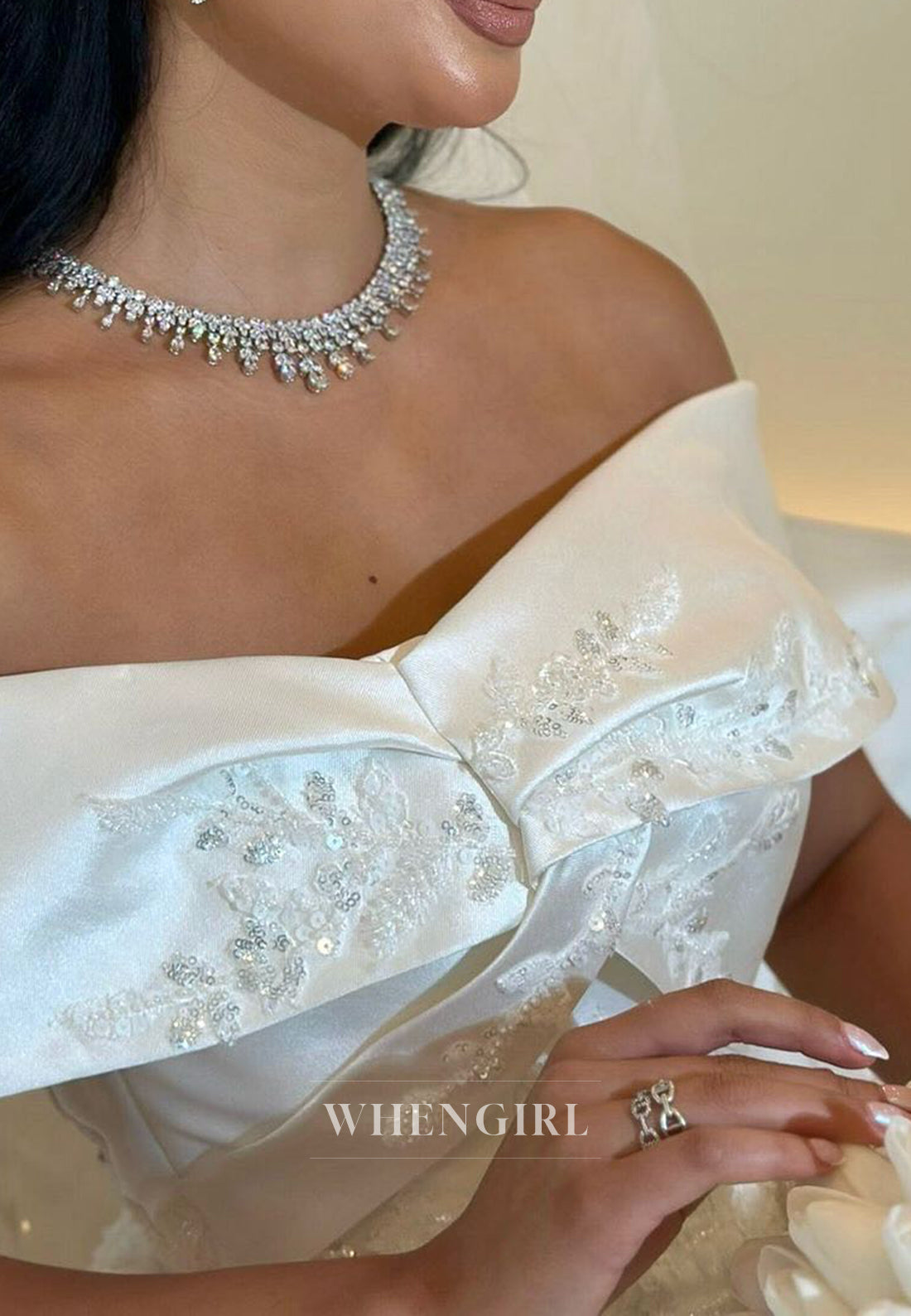 Off Shoulder Pleated Back Zipper A-Line Wedding Dress with Court Train