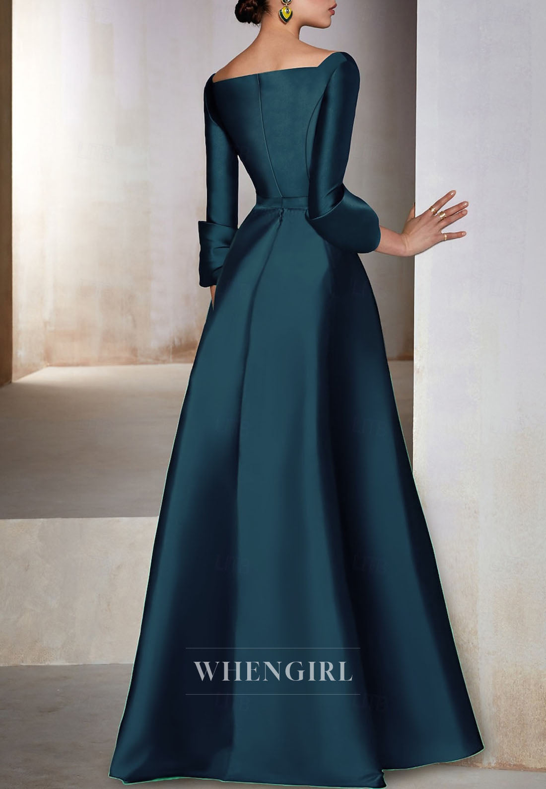 Teal A-Line 3/4 Sleeves Asymmetical Hem Mother of the Bride Dress