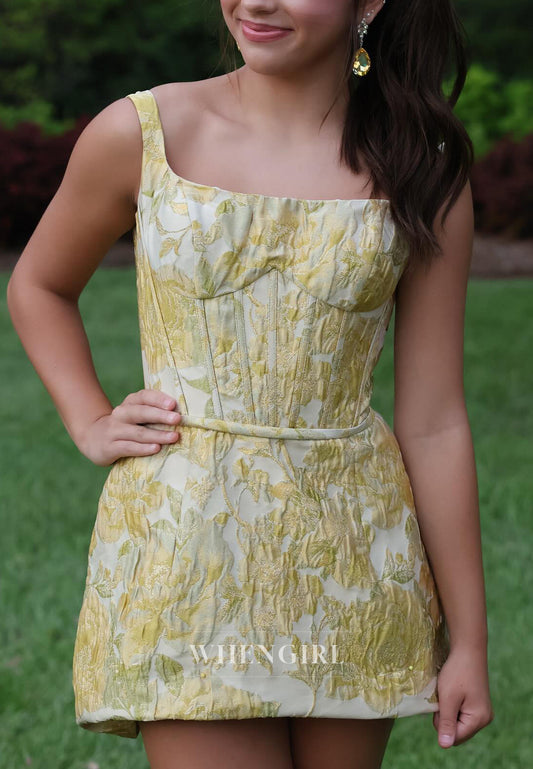 Square Neck Sleeveless Sheath Short Homecoming Dress