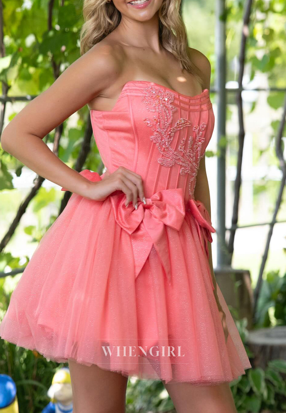 A-line Bowknot Short Sleeveless Strapless Zipper Corset Homecoming Dress
