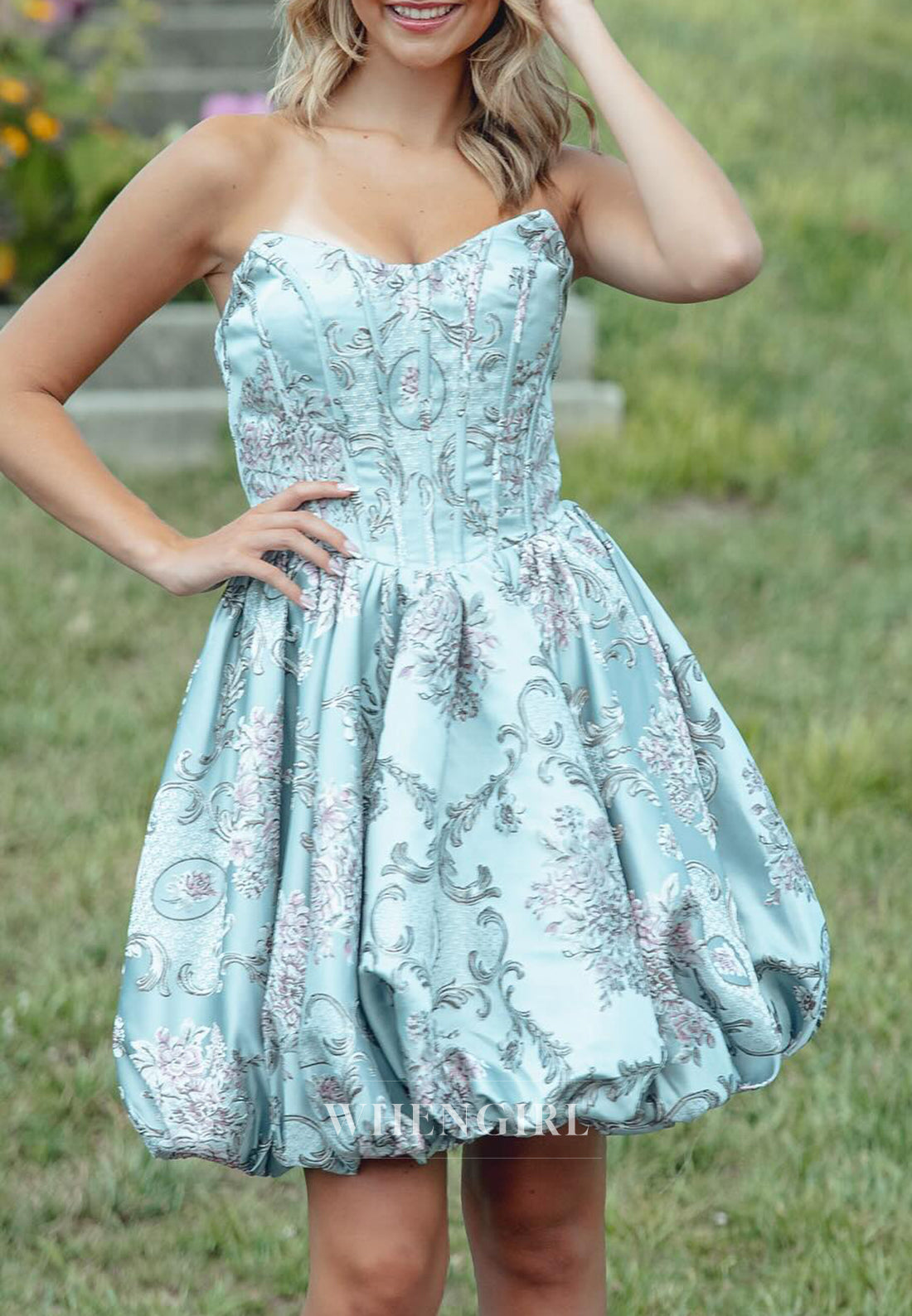 Blue A-Line Strapless Sleeveless Bubble Hem Short Homecoming Dress