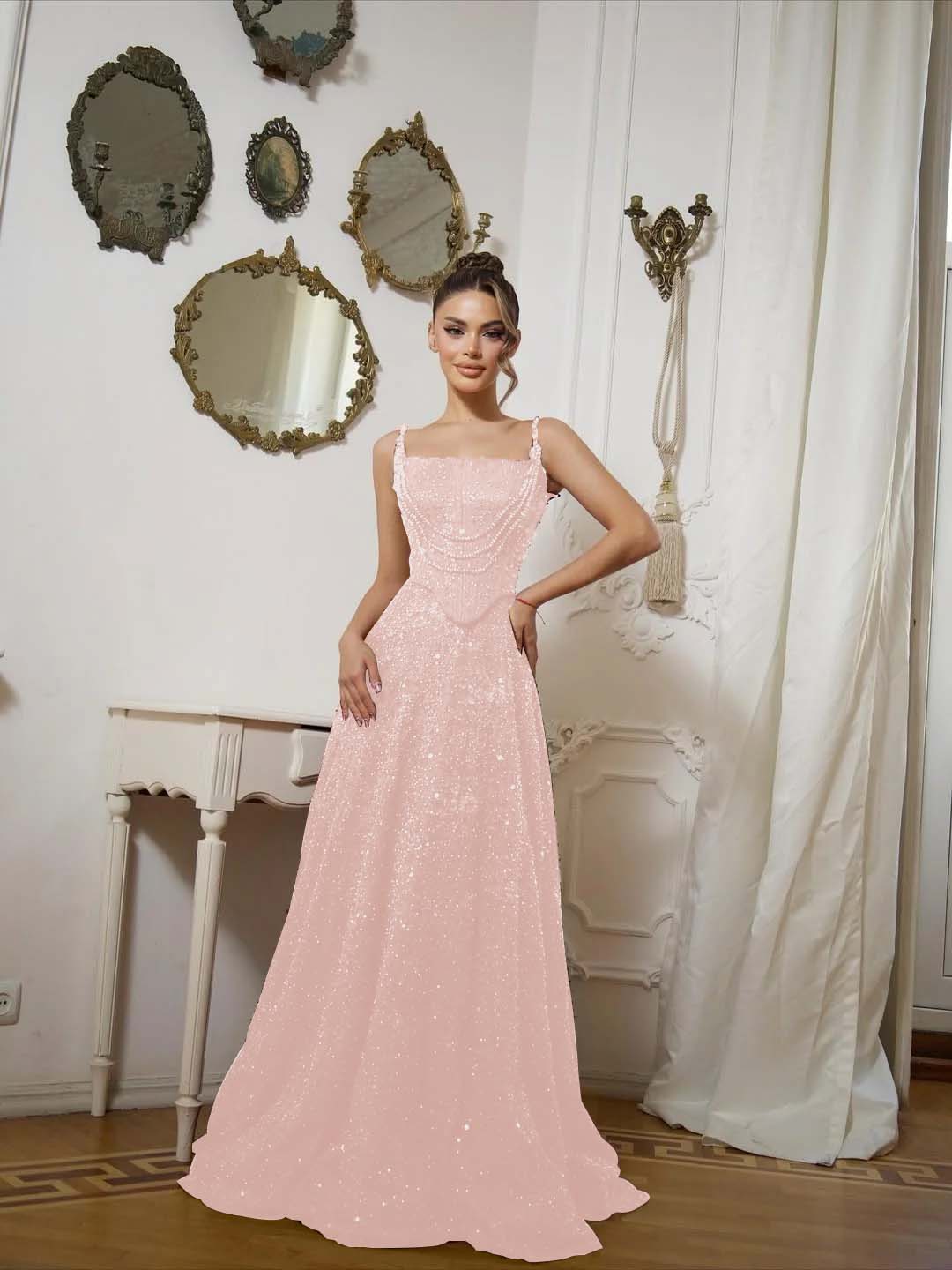 Burgundy Dazzling Spaghetti-Straps Beaded Sleeveless Pleated Prom Dress